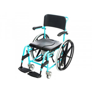 SEDIA COMODA DOCCIA E WC CON RUOTE DA AUTOSPINTA BLU LINE 2