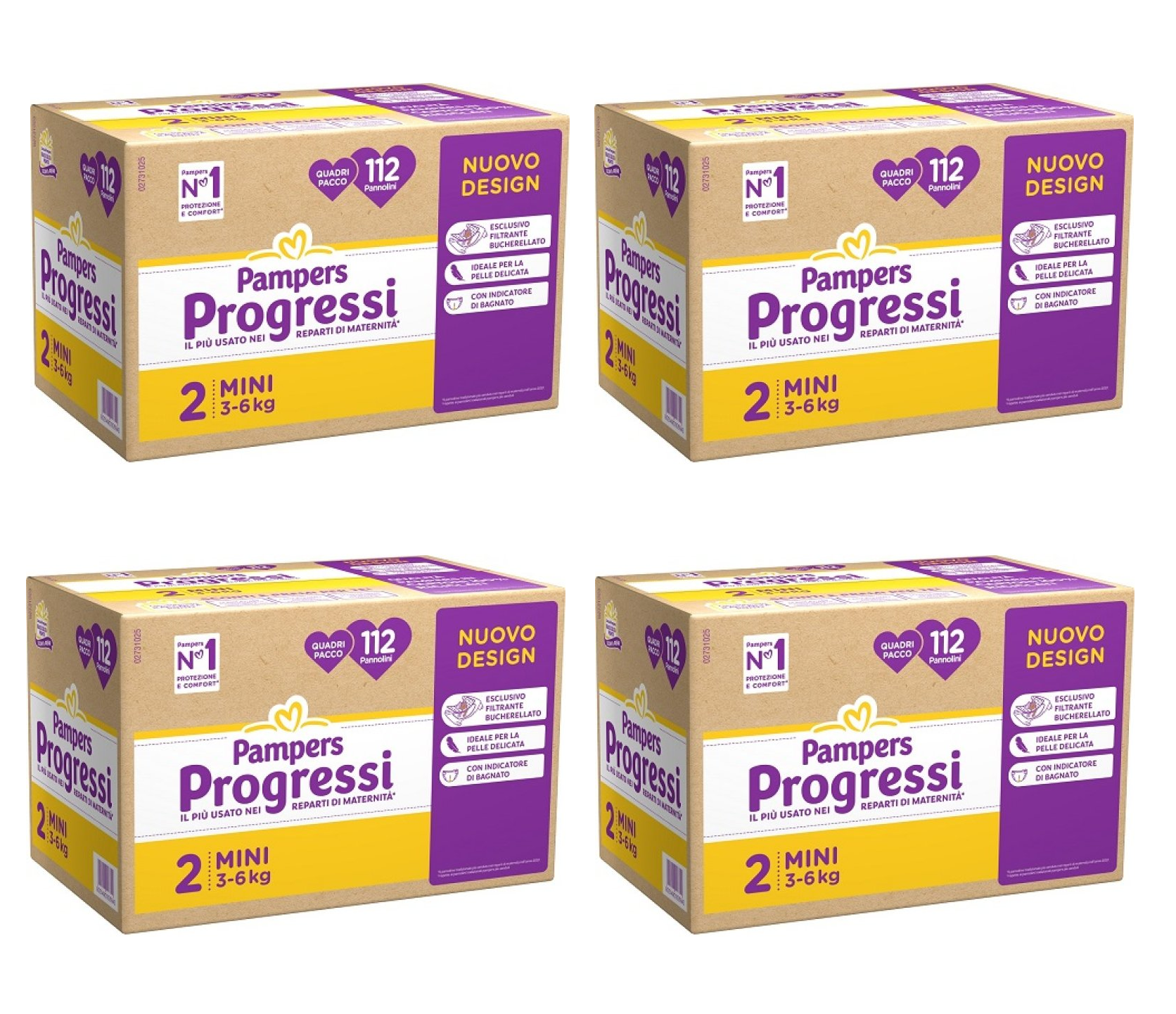 4 CONFEZIONI PANNOLINl PAMPERS PROGRESSI TAGLIA 2 MINI
