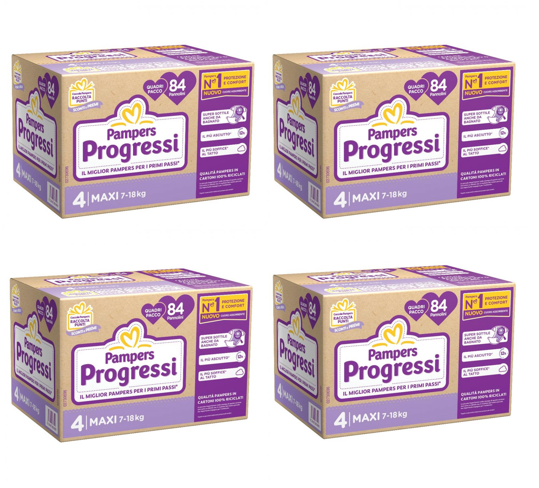4 CONFEZIONI PANNOLINI PAMPERS PROGRESSI TAGLIA 4 MAXI