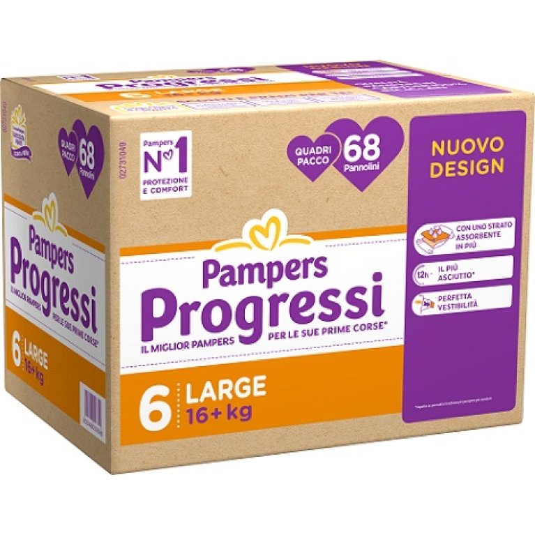 PANNOLINI PAMPERS PROGRESSI QUADRIPACK - TAGLIA 6 XL 68 PZ