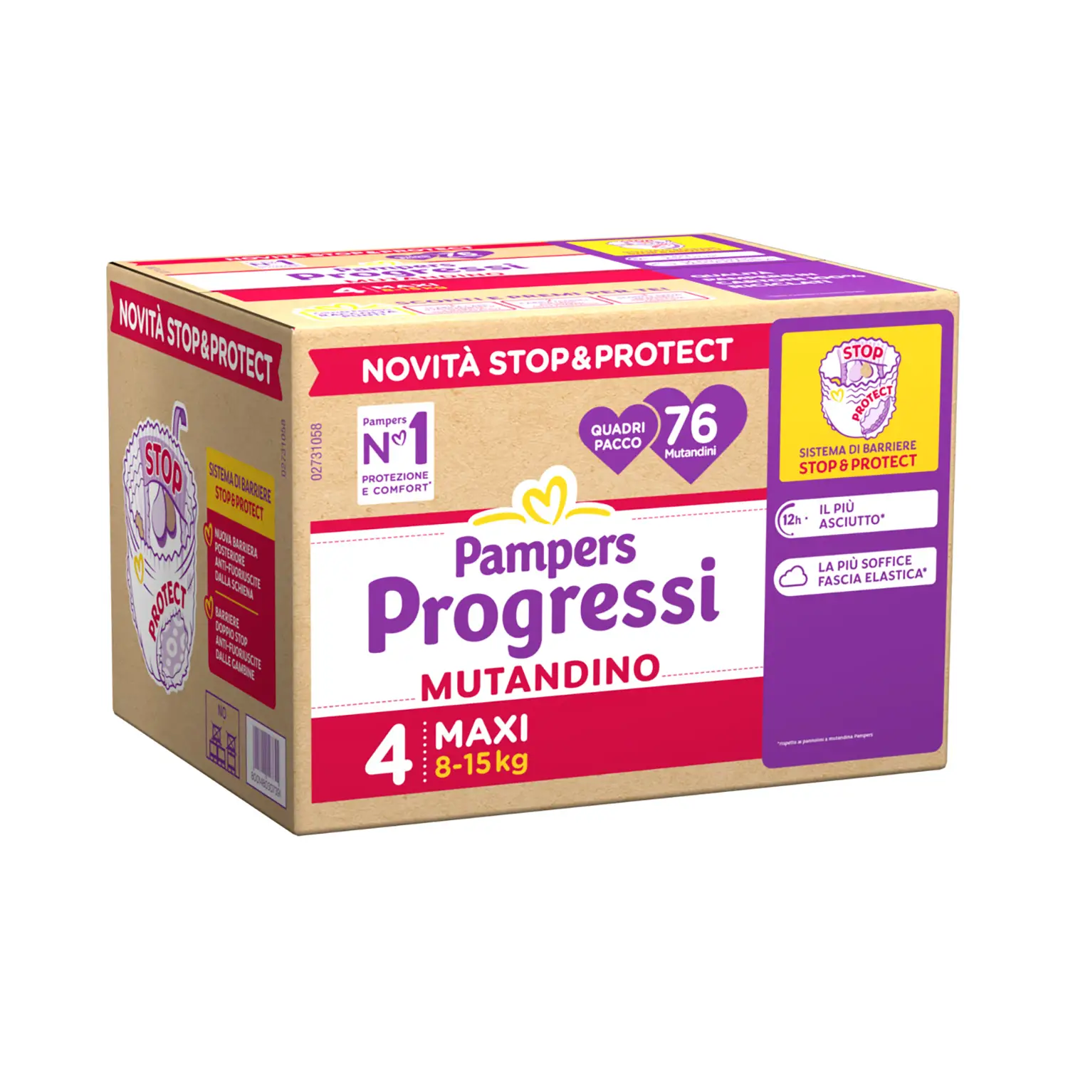 PANNOLlNl PAMPERS PROGRESSI MUTANDINO QUADRIPACK TAGLIA 4 MAXI 76P
