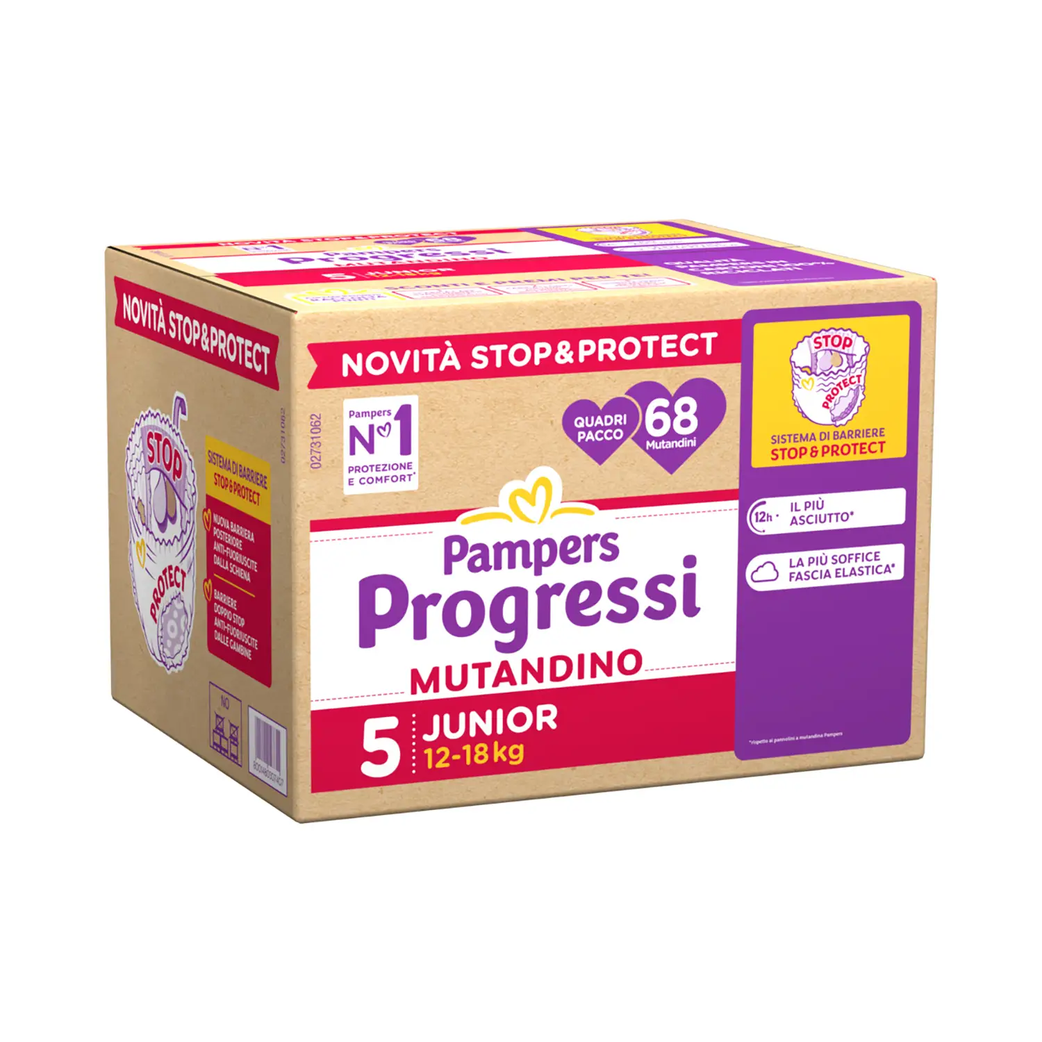 PANNOLINl PAMPERS PROGRESSI MUTANDINO QUADRIPACK TAGLIA 5 JUNIOR 68 PZ